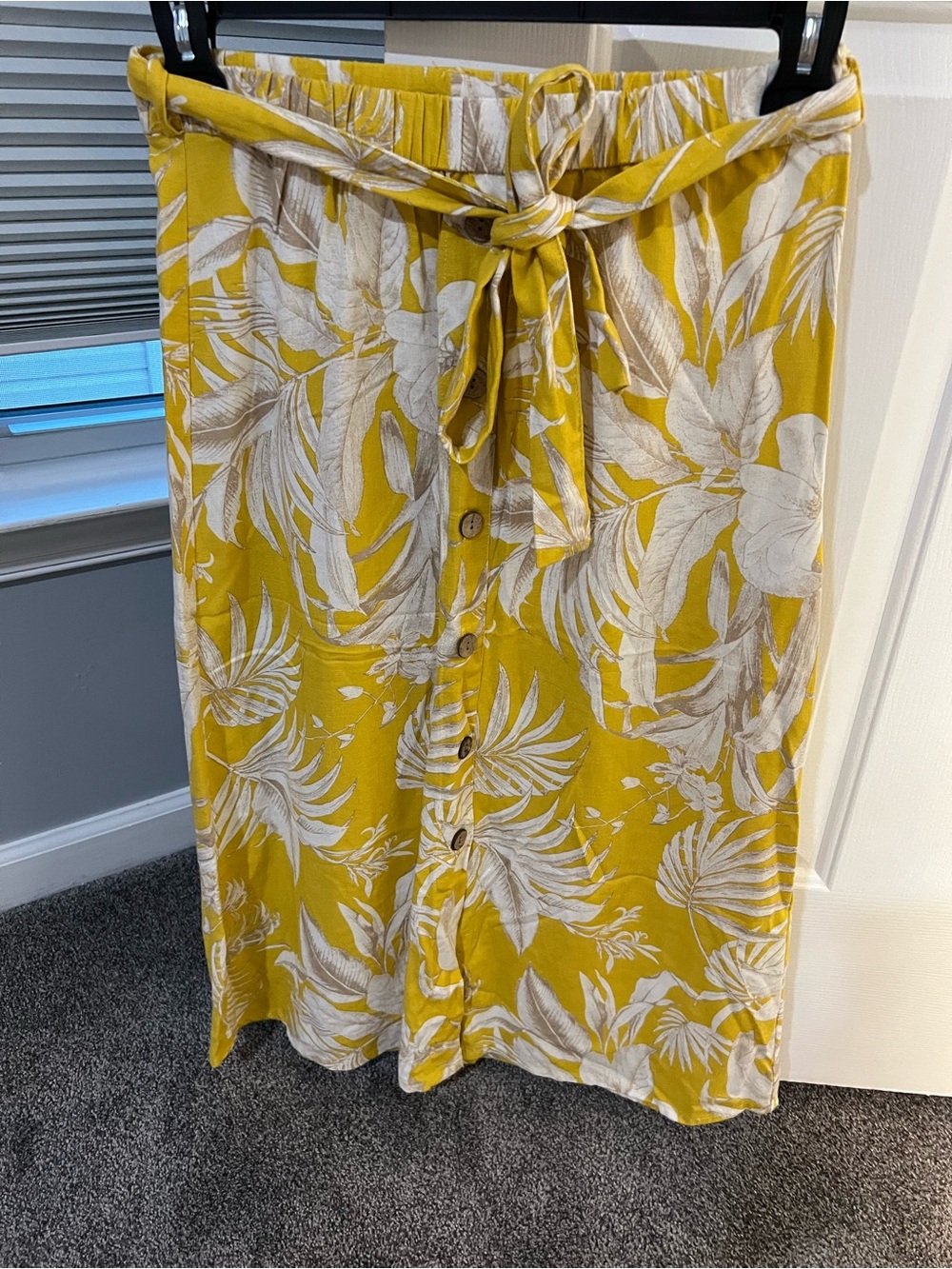 Women’s Tropical Resort Midi Skirt | Tie Waist Button Front Yellow Small